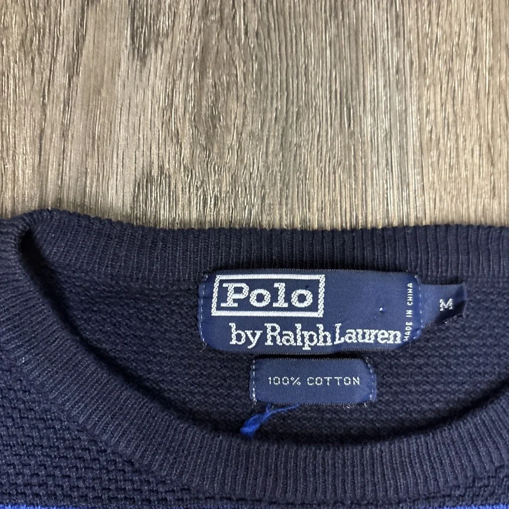 Polo Ralph Lauren Striped Sweater Mens Medium Red Navy Golf Crest Cotton Vintage